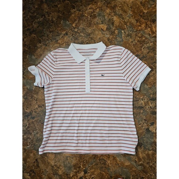 Vineyard Vines Tops - Vineyard Vines Heritage Women's L Pink & White Polo (A33)
